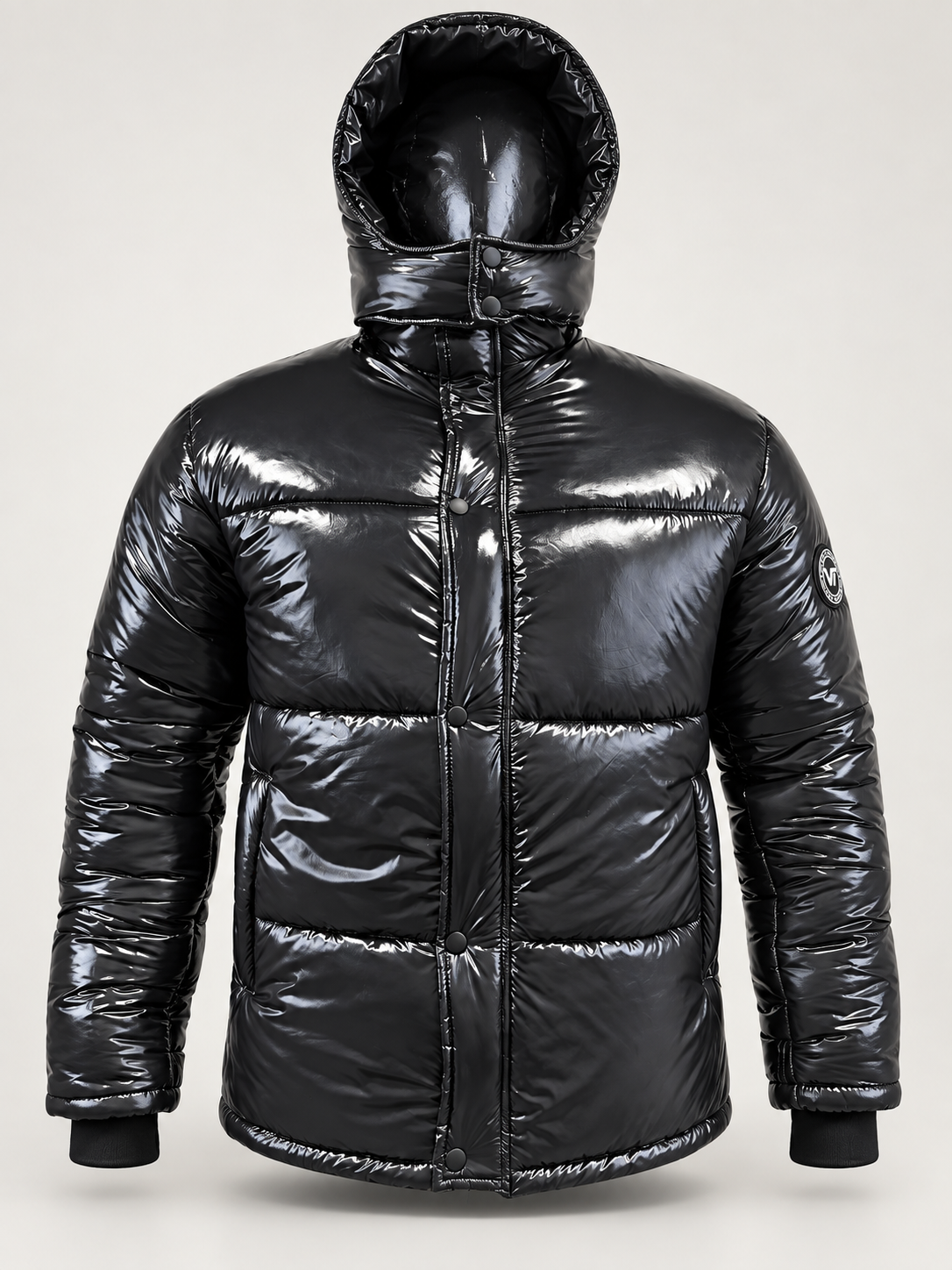 VOY TREND™ Men’s Glossy Black Hooded Puffer Jacket – Premium Winter Wear