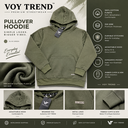 VOY TREND Premium Pullover Hoodie 100% Cotton Fleece