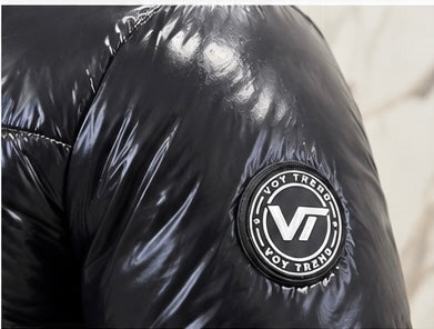 VOY TREND™ Men’s Glossy Black Hooded Puffer Jacket – Premium Winter Wear