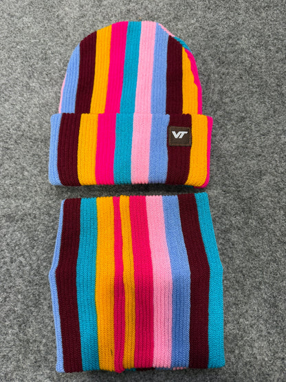 Voy Trend Multicolor Ribbed Beanie with Neck Warmer Set