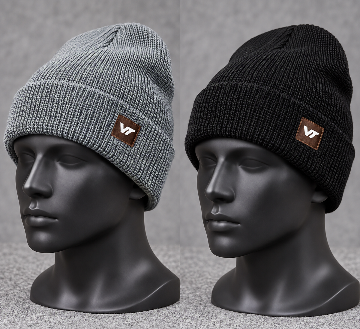 Voy Trend Premium Ribbed Knit Beanie – Grey & Black