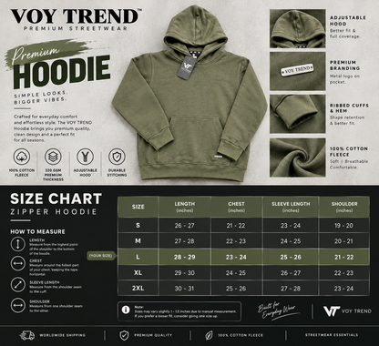 VOY TREND Premium Pullover Hoodie 100% Cotton Fleece