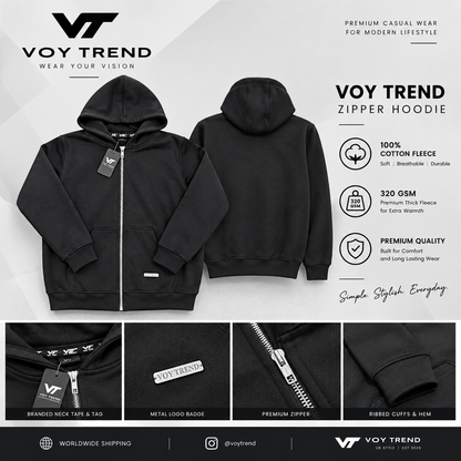 VOY TREND Zipper Hoodie – 100% Cotton Fleece | 320 GSM