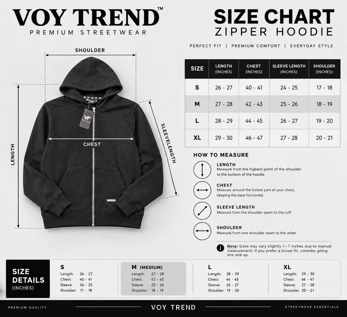 VOY TREND Zipper Hoodie – 100% Cotton Fleece | 320 GSM